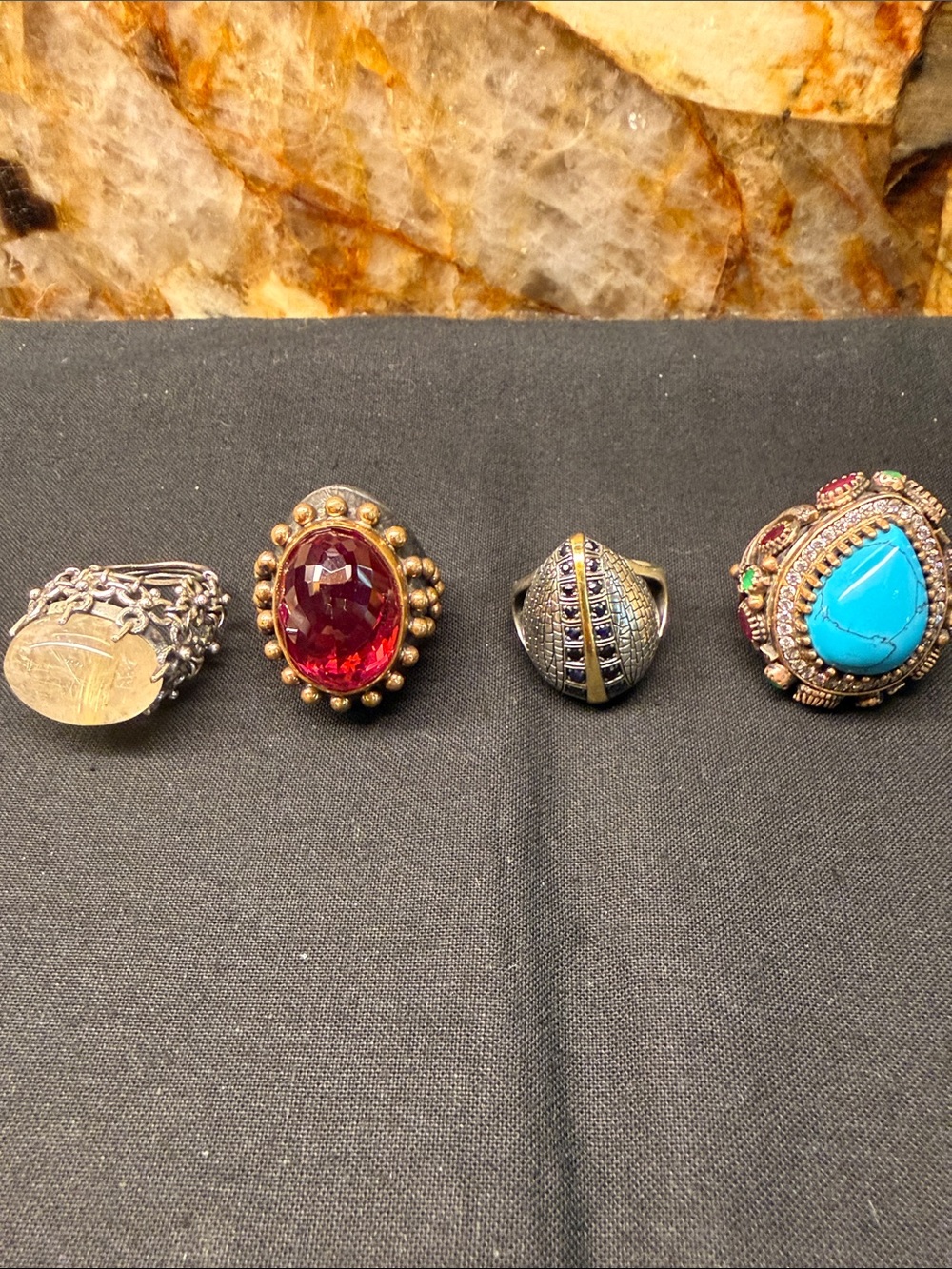 Vintage Turquoise & Red Statement Ring Set - Women Jewelry - sold as a bundle